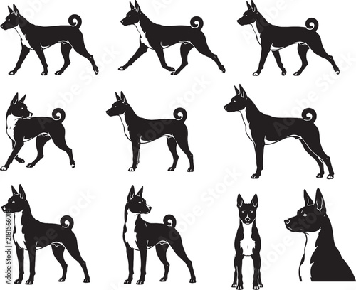 Basenji Dog Silhouette Set Premium Purebred African Hunting Dog