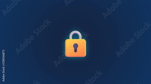Padlock unlocking animation icon on a blue background representing digital security access and privacy protection features in modern software interfaces with smooth graphic design elements