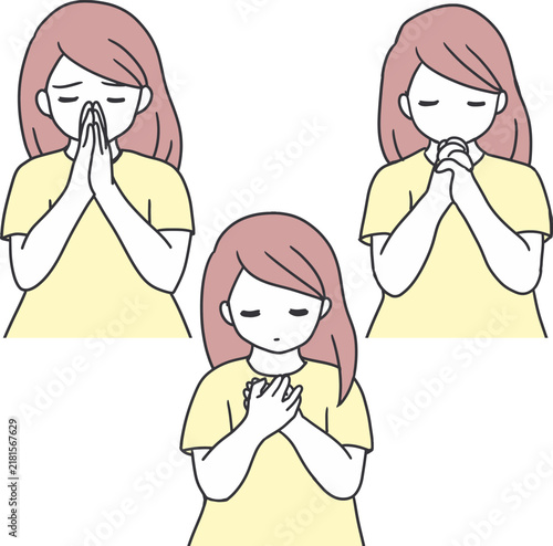 Mindful and Faithful Girl in Prayer Pose Vector. Perfect for spiritual content, faith-themed artwork, religion, mindfulness, or worship illustrations.