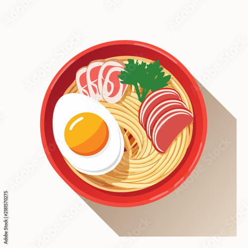 Tapety artystyczne チャーシューと煮卵がトッピングされたラーメンのイラスト