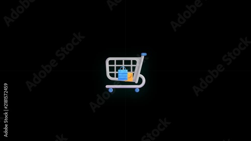 Shopping cart icon animation on black background showing retail commerce concepts and online purchase