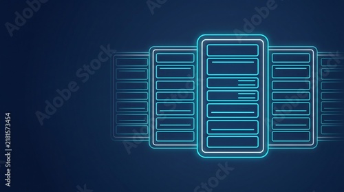 Obraz w ramie Abstract Neon Server Rack Background for Cloud Computing and SaaS Design