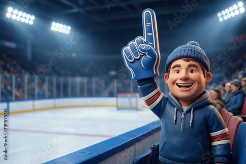 Cheerful Hockey Fan with Foam Finger