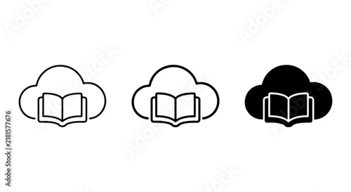 Cloud Storage Icons Set, Digital Library Symbols, Online Education Vector Graphics