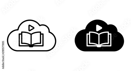 Cloud E-learning Icons: Open Book, Play Button, Digital Education Symbols