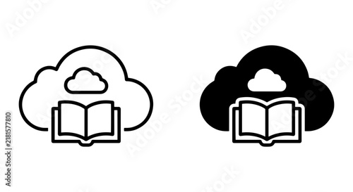 Cloud Storage Book Icons, Digital Library Vector Set, Online Education Symbols