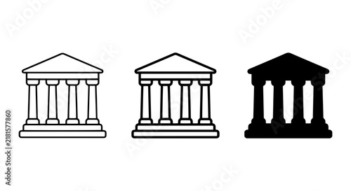 Classic Architecture Icons: Greek Temple, Columned Building, Government Facade Vector Set