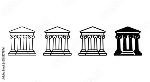 Classical Architecture Icons, Greek Temple Symbols, Ancient Building Designs, Government Facade Vector Set