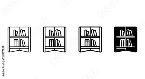 Modern Bookshelf Icons, Minimalist Bookcase Vector Set, Clean Library Shelf Graphics