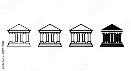 Government Building Icons, Classic Architecture Symbols, Courthouse and Bank Vector Graphics
