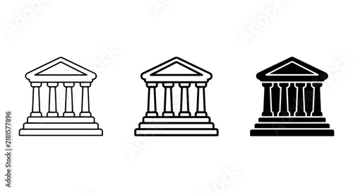 Classic Building Icons: Greek Temple, Courthouse, Government Building Vector Set