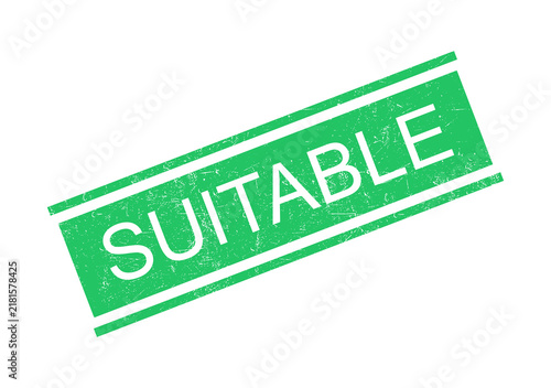 Green suitable stamp with bold white text on clean background