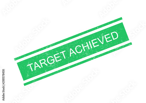 Green target achieved stamp badge with white text