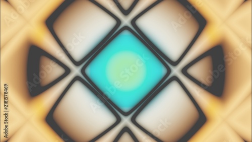 Fotografie Warm gold rounded tiles frame a bright cyan diamond with a gentle central light
