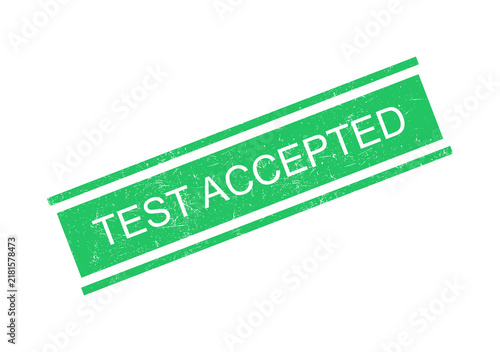 Green test accepted stamp seal with white text on transparent background