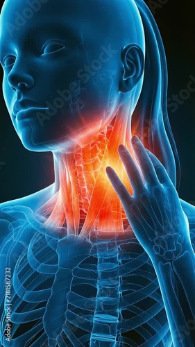CGI of a woman suffering from neck pain and stiffness