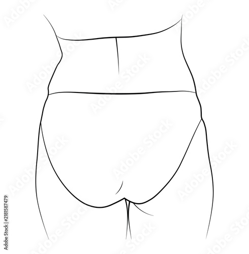 buttocks, woman in swimsuit, bikini, panties, hand-drawn, black and white vector