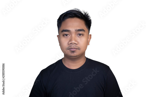 Young man with short dark hair and neutral expression