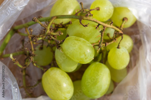 Green grapes in a plastic bag