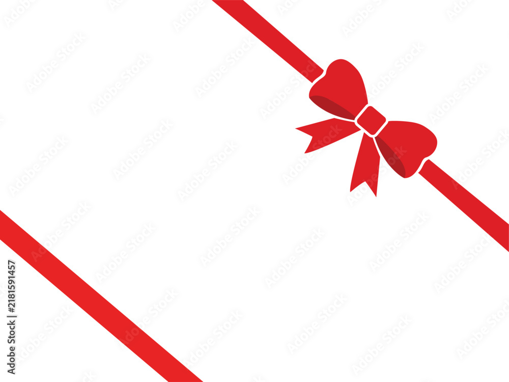 Obraz premium Festive red ribbon with tied bow on the top right corner over white space, ideal for gift box packaging designs, holiday sale announcements, Christmas invitations, and birthday greeting card frames.