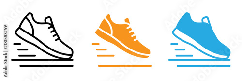Three stylized sneakers with dynamic water splash effects in flat design