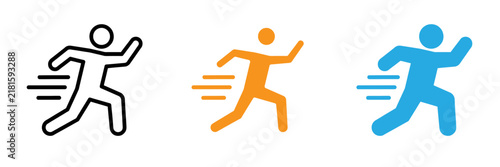 Set of three running person icons with motion blur effect