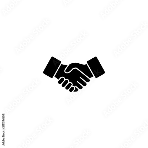 Business handshake icon. Solid black glyph of a partnership deal agreement and cooperation.
