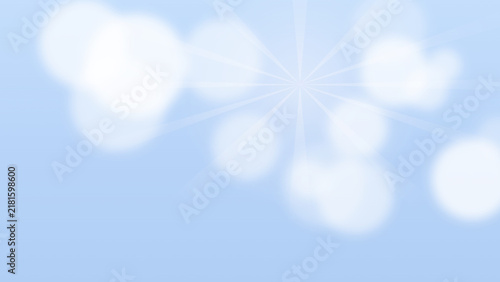 Foto Soft blue sky bokeh light illustration with glowing sunburst and white soft circ