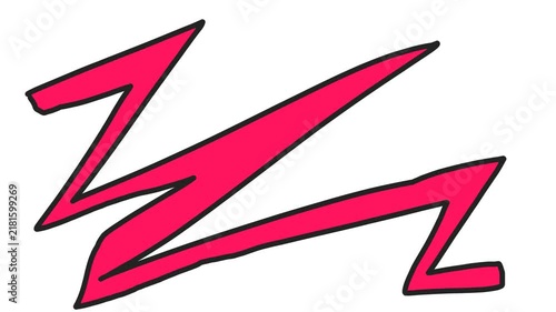 An angular ribbon or lightning-like symbol changes on the screen.