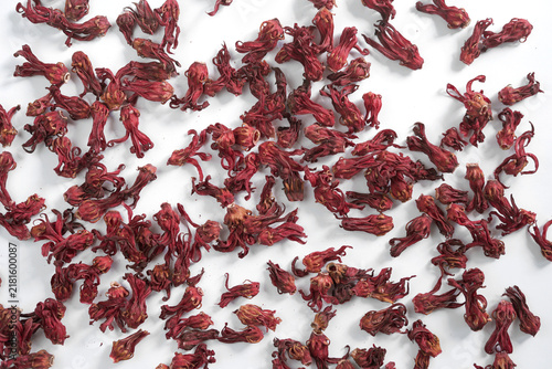 Konstfotografi Dried Roselle Calyces on a White Surface.