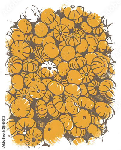 Pile of small orange autumn pumpkins pattern illustration. High resolution illustration with natural colors.