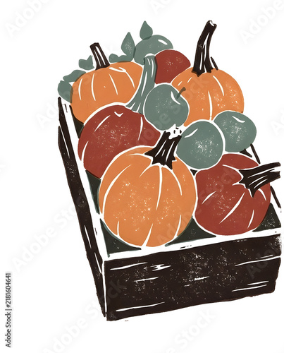 Autumn pumpkin assortment with fall leaves illustration. High resolution illustration with natural colors.
