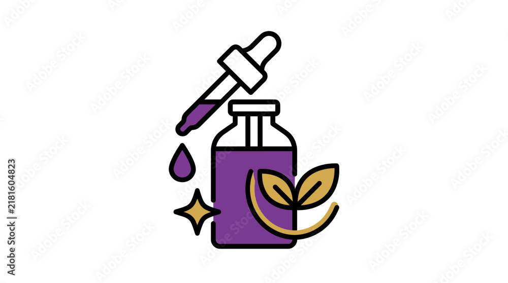 Obraz premium Natural herbal oil dropper bottle with leaf.