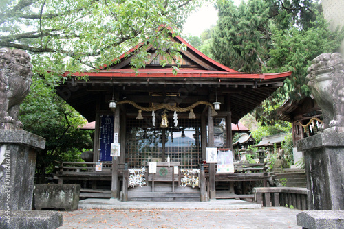 Haiden Worship Hall and Komainu Guardian Statues at Taga Shrine on Shikoku Henro Pilgrimage Side Trip, Ehime 2026