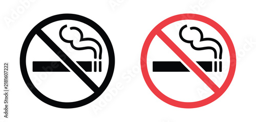 Fotografie No smoking sign icon set featuring cigarette prohibition symbols, smoking ban si