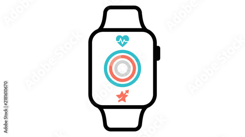 Smartwatch showing heart rate icon and progress circles.