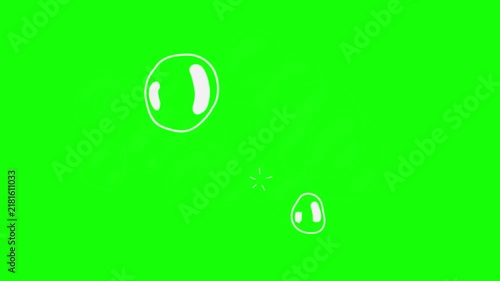 Soap bubble burst animation—popping, shattering, or exploding—in a cartoon doodle style; includes alpha channel and green background; 4K video suitable for your video compositing needs.