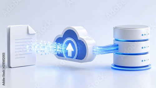 Obraz na płótnie Digital Document Upload To Secure Cloud Database Storage Server