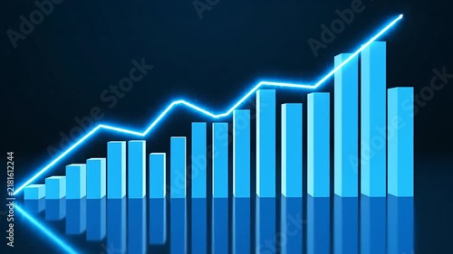 Column Bar Growth Graph Rising in Bright Blue Tones in Dark Studio