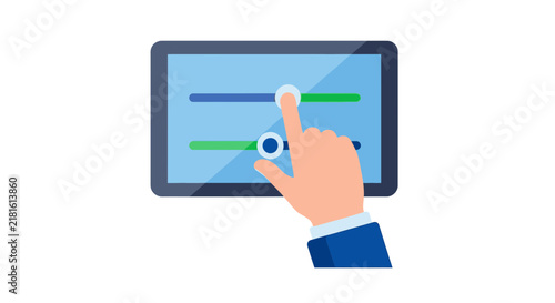 Businessman Hand Adjusting Settings and Control Sliders on a Digital Tablet Screen, Flat Vector Illustration for Business UI/UX Design