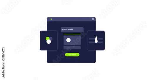 Modern Focus Mode App Interface Illustration with Dark Theme UI for Productivity and Deep Work