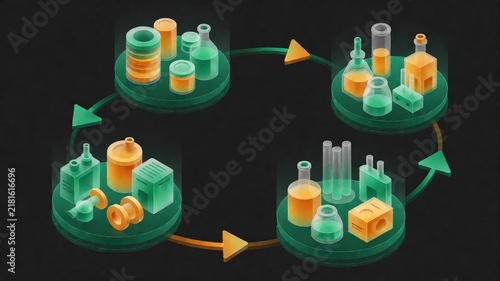 Innovative Laboratory Process Diagram with Test Tubes and Scientific Equipment