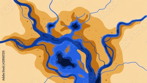 Abstract Topographic Map Illustration with Blue and Tan Colors in Digital Style