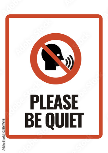 Quadro su tela Please be quiet sign with a speech prohibition symbol, requesting silence and reduced noise in the area