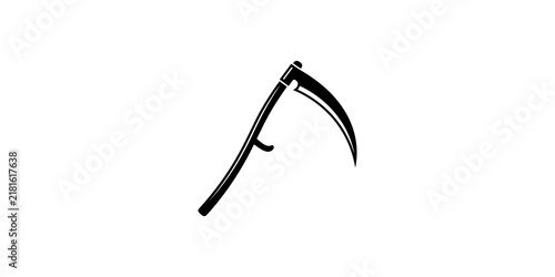Obraz na plátně Minimalist black scythe silhouette icon isolated on white background, sharp curv