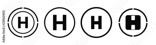 Helicopter Landing Pad Icon Set with Helipad H Symbol in Outline and Glyph Styles for Aviation Safety Vector Illustration