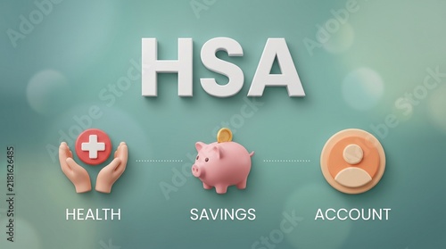 HSA health savings account concept, medical financial planning icons, healthcare investment and insurance coverage symbols