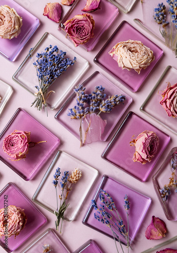 Pressed Dried Flowers on Glass Mosaic Tiles