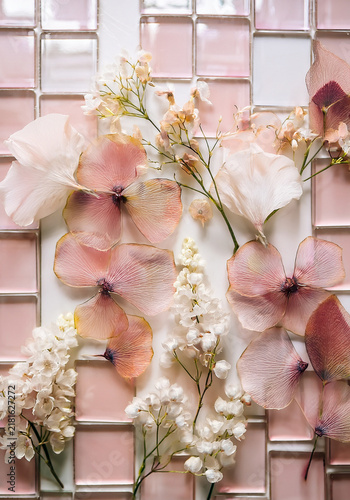 Pressed Dried Flowers on Glass Mosaic Tiles