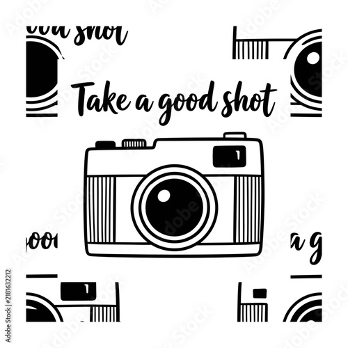 Black and White Camera Pattern with Typographic Phrase
